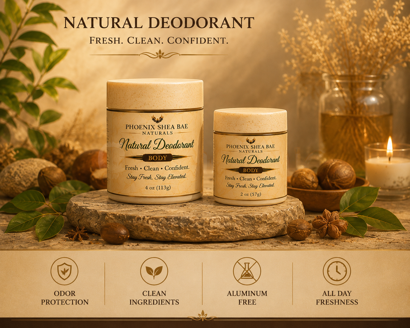 Natural Deodorant – Fresh, Clean & Confident | Odor Protection, Smooth Feel, Aluminum Free